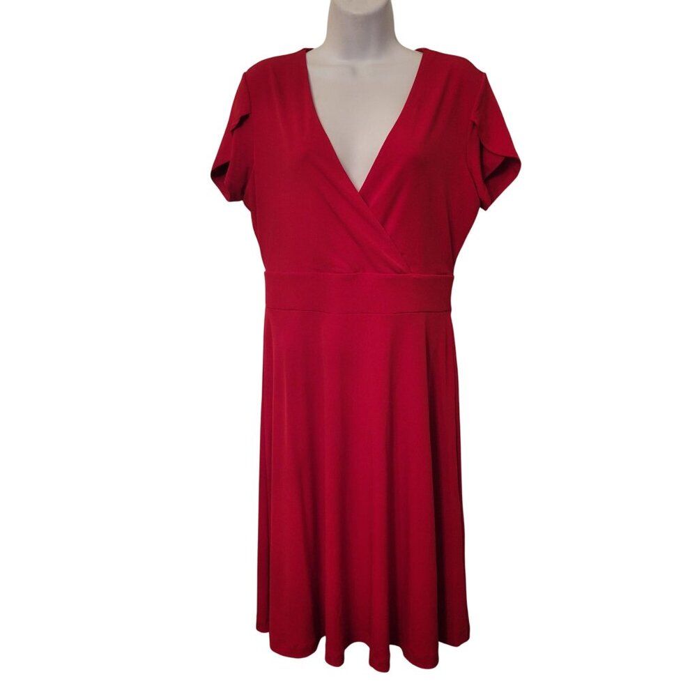 Brooks Brothers Red Faux Wrap Surplice Dress M Petal Sleeves Stretch Formal V Ne